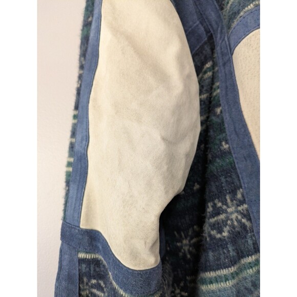 BB DAKOTA Leather Jacket RARE, Blue, White patchwork, southwest, fleece lined, L - Picture 6 of 10